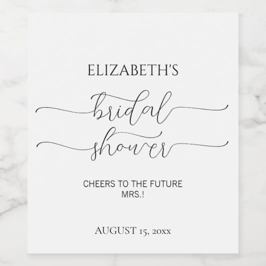 Eenvoudig Minimaal Script Zwart & Wit Bruidsdouche Wijn Etiket (Enkel label)