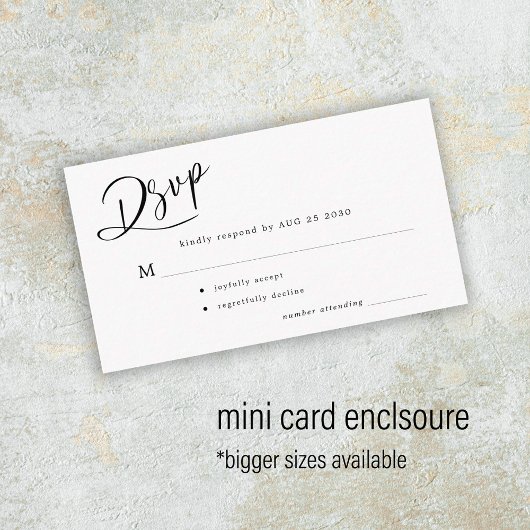 Eenvoudig minimaal script zwart wit bruiloft rsvp informatiekaartje