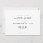 Eenvoudig minimaal script zwart-witfotohuwelijk save the date (Achterkant)