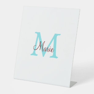 eenvoudig minimaal toevoegen naam monogram roze ro reclamebord met voetstuk