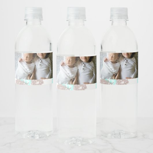 eenvoudig minimaal VOEG UW FOTO TEKST blauwe glitt Waterfles Etiket (Flessen)