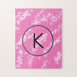 eenvoudig minimaal wit monogram roze glitters wate legpuzzel