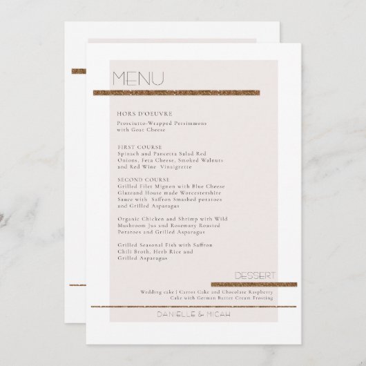 Eenvoudig Minimal Modern Blush Roze Goud Wit Menu Kaart (Voorkant / Achterkant)