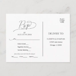 Eenvoudig Minimale Manuscript Black & White Weddin Briefkaart
