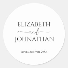 Eenvoudig Minimale Manuscript Zwarte & Witte Wedde Ronde Sticker