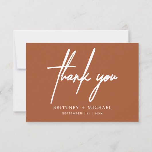 Eenvoudig Minimale Moderne Manuscript Terracotta Bedankkaart (Voorkant)