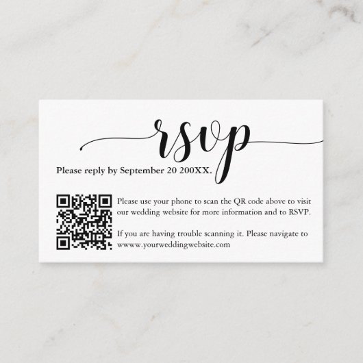 Eenvoudig minimale RSVP Website QR Code Kaart (Voorkant)