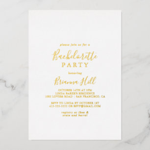 Eenvoudig minimalistisch Bachelorette Party Gold Folie Uitnodiging