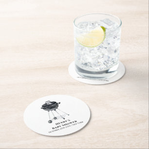 Eenvoudig minimalistisch BBQ Grill Baby shower Ronde Kartonnen Onderzetter