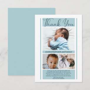 Eenvoudig minimalistisch blauw Baby shower jongen  Bedankkaart