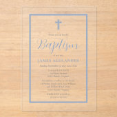 Eenvoudig minimalistisch blauw jongetje acryl uitnodigingen (Voorkant)