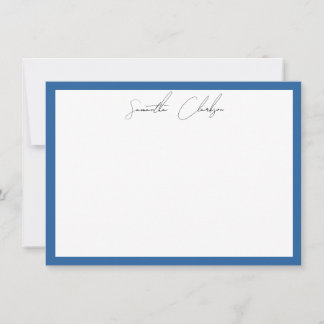 Eenvoudig Minimalistisch Blauw Rand Handgeschreven Notitiekaartje