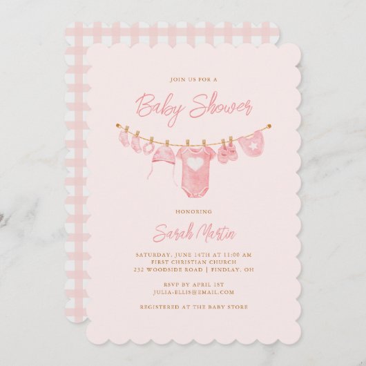 Eenvoudig minimalistisch blauw roze geschulpte Bab Kaart (Voorkant / Achterkant)