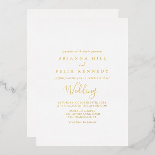 Eenvoudig minimalistisch bruiloft folie uitnodiging (Voorkant / Achterkant)