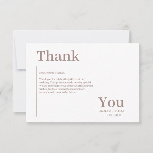 Eenvoudig minimalistisch bruin elegant bedankkaart (Voorkant)