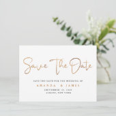 Eenvoudig minimalistisch Cooper Gold-script Save The Date (Staand voorkant)