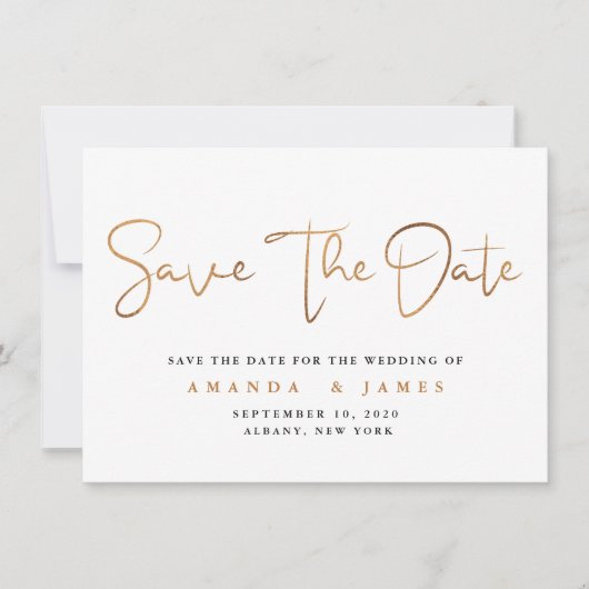 Eenvoudig minimalistisch Cooper Gold-script Save The Date (Voorkant)