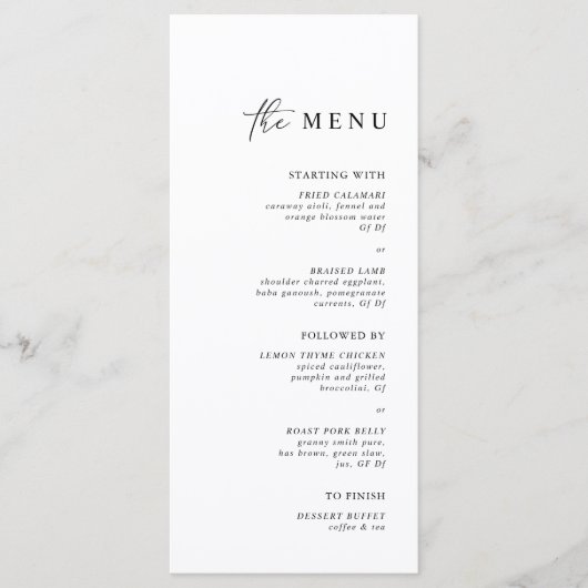 Eenvoudig minimalistisch donkerbruin en witwasavon menu (Voorkant)