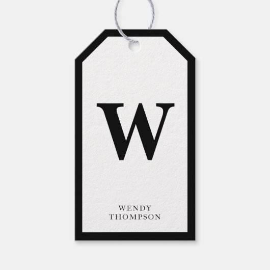 Eenvoudig minimalistisch elegant zwart-wit monogra cadeaulabel (Voorkant)