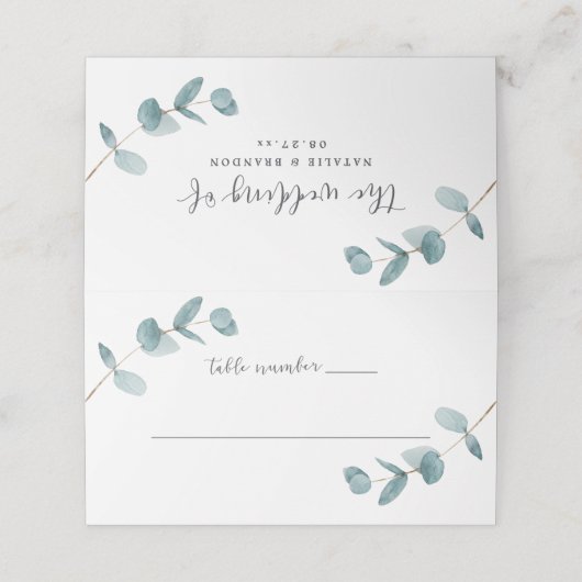 Eenvoudig minimalistisch Eucalyptus Trouwtafel num (Buitenkant ongevouwen)
