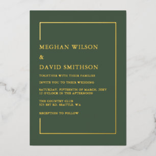Eenvoudig minimalistisch groen modern huwelijk folie uitnodiging