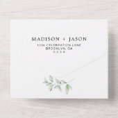 Eenvoudig minimalistisch groen monogram, overal bi all in one uitnodiging (Achterkant)