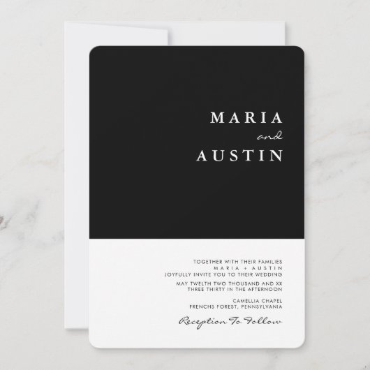 Eenvoudig minimalistisch half zwart withuwelijk kaart (Voorkant)