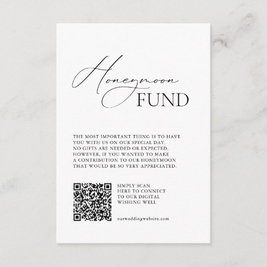 Eenvoudig minimalistisch Honeymoon Fonds dat goed Informatiekaartje (Voorkant)