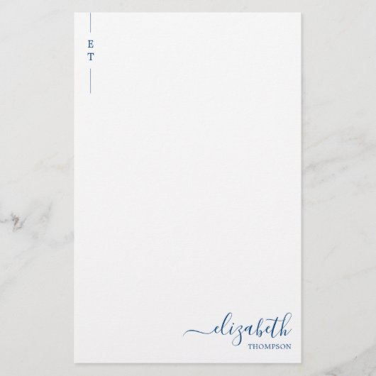 Eenvoudig minimalistisch marineblauw monogram Init Briefpapier (Voorkant)