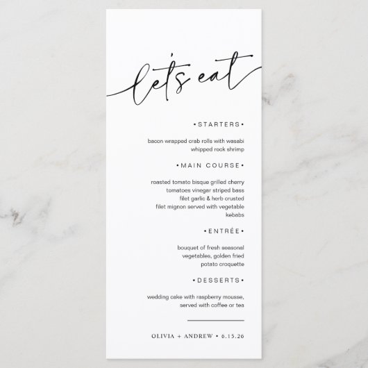 Eenvoudig minimalistisch & modern | Bruiloft Menu (Voorkant)