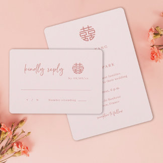 Eenvoudig minimalistisch modern Chinees roze RSVP- Kaart