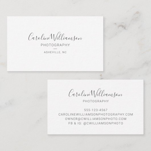 Eenvoudig minimalistisch modern script zwart-wit visitekaartje (Voorkant / Achterkant)