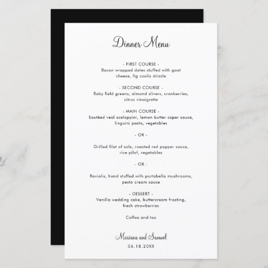 Eenvoudig Minimalistisch Modern Wedding Menu (Voorkant / Achterkant)