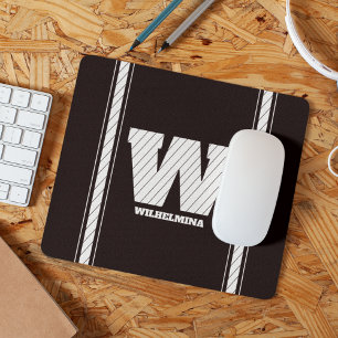 Eenvoudig minimalistisch monogram zwart-wit gestre muismat