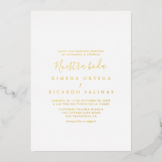 Eenvoudig minimalistisch Nuestra Boda Wedding Folie Uitnodiging (Voorkant)