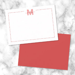 Eenvoudig Minimalistisch Rode Naam Monogram Notitiekaartje