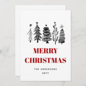 Eenvoudig minimalistisch schetsenzwart wit, rood k feestdagenkaart (Voorkant / Achterkant)