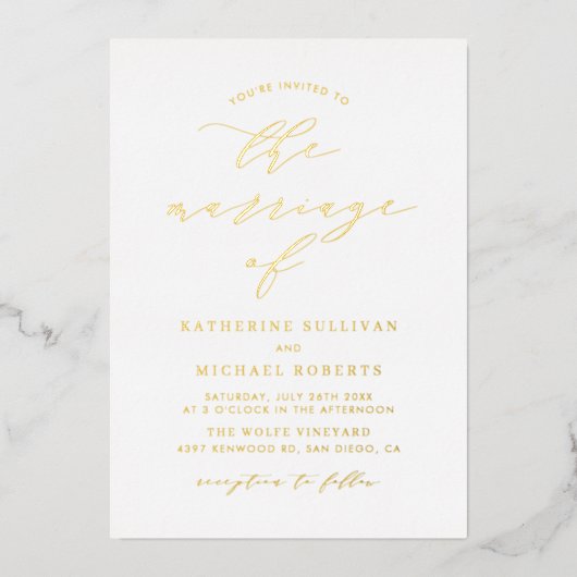 Eenvoudig minimalistisch script bruiloft folie uitnodiging (Voorkant)