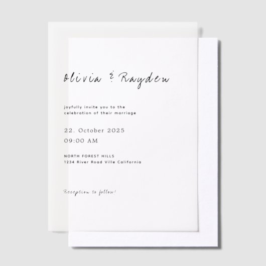 Eenvoudig minimalistisch script bruiloft vellum uitnodigingen (Offset)