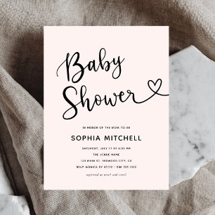Eenvoudig minimalistisch script hart Baby shower Briefkaart