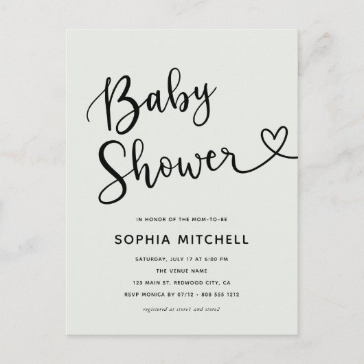 Eenvoudig minimalistisch script hart Baby shower Briefkaart (Voorkant)