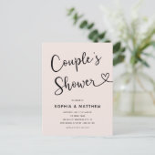 Eenvoudig minimalistisch script hart koppels douch briefkaart (Staand voorkant)