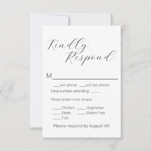 Eenvoudig minimalistisch script kiezen RSVP kaartje