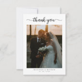 Eenvoudig minimalistisch script met foto bruiloft bedankkaart (Voorkant)