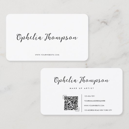 Eenvoudig minimalistisch script QR-code Visitekaartje (Voorkant / Achterkant)