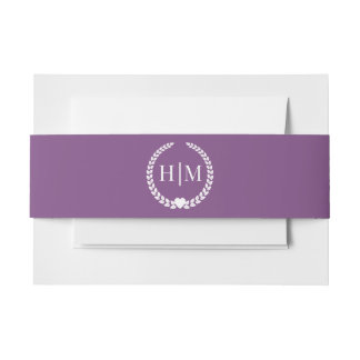 Eenvoudig Minimalistisch Stof Pluim Paars Monogram Uitnodigingen Wikkel
