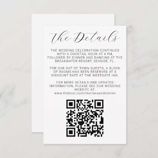 Eenvoudig minimalistisch witbruiloft - details informatiekaartje (Voorkant / Achterkant)