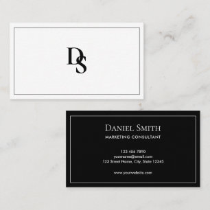 Eenvoudig Minimalistisch Zwart en Wit Monogram Visitekaartje
