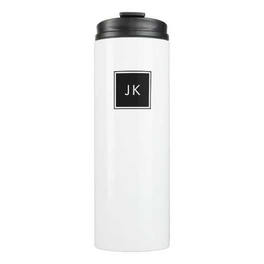 Eenvoudig minimalistisch zwart monogram Initialen Thermosbeker (Voorkant)