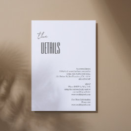 Eenvoudig minimalistisch zwart-wit bruiloft - Gege Informatiekaartje